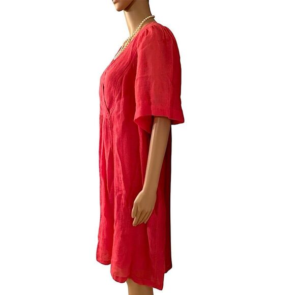 Sundance Women’s Size XL Pink/Orange Coral 100% Linen Midi Dress w/ Pockets - Picture 2 of 14